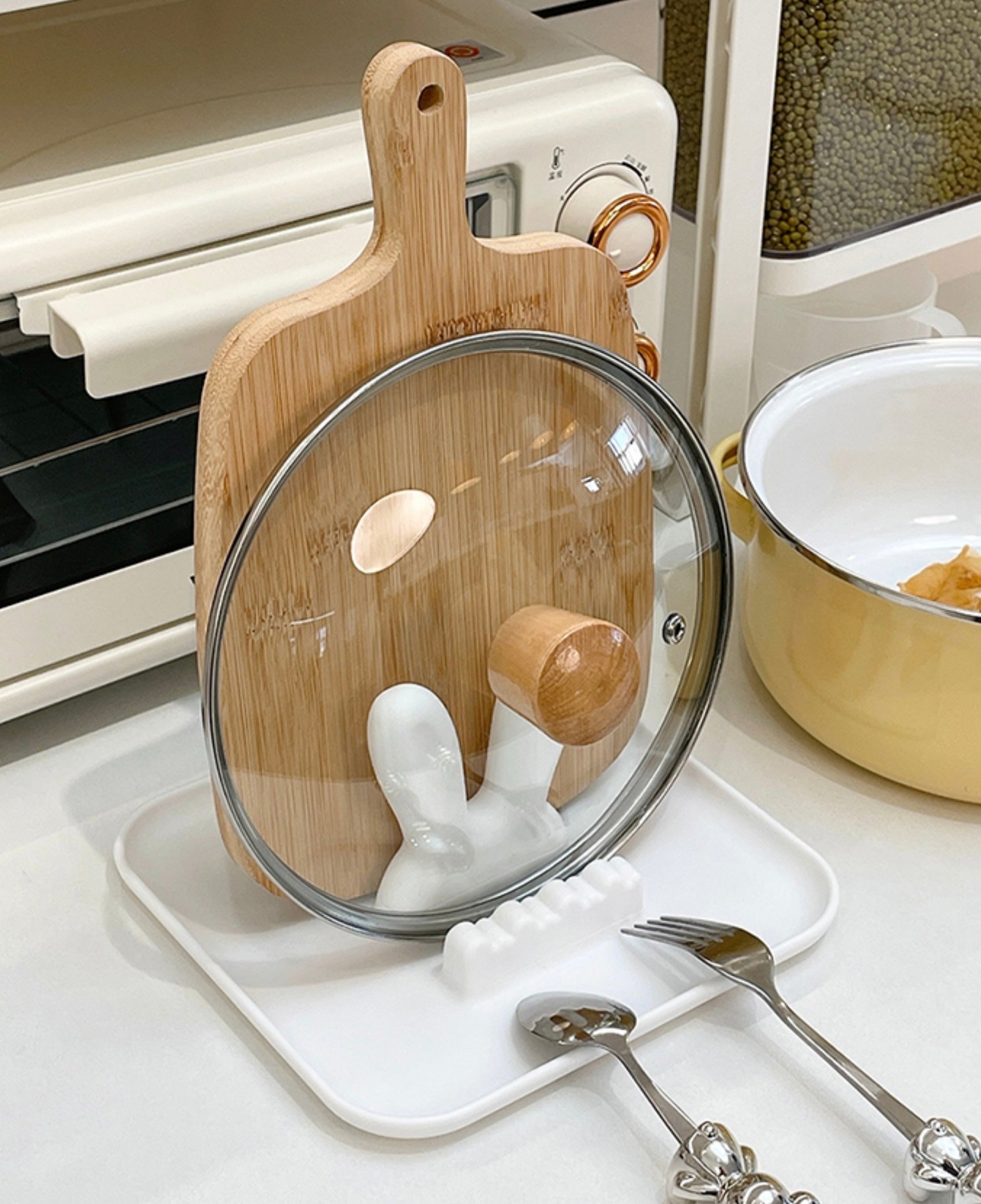 Cute Bunny Rabbit Kitchen Pot Cover & Cooking Utensils Holder Organizer