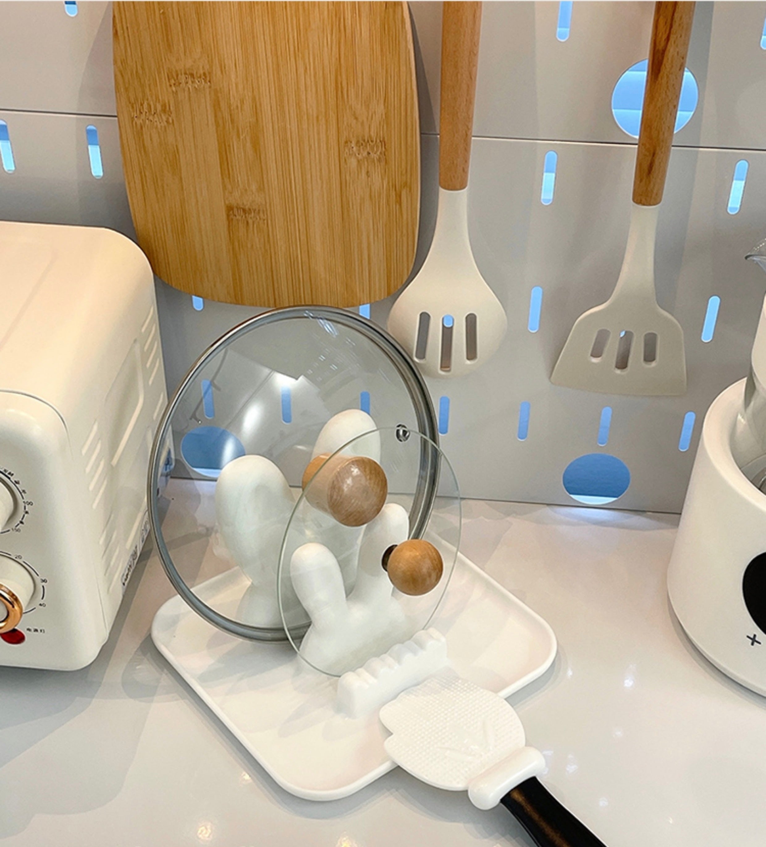 Cute Bunny Rabbit Kitchen Pot Cover & Cooking Utensils Holder Organizer