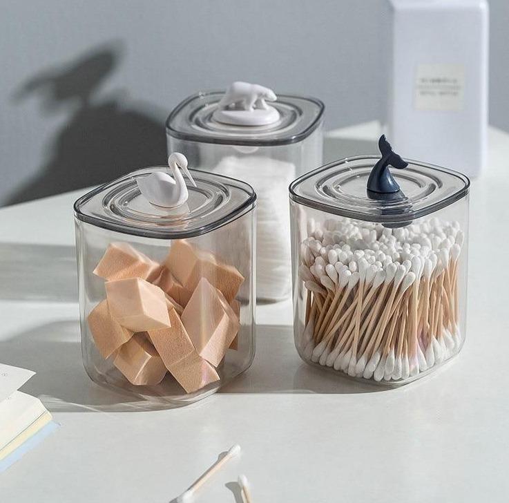 Cute Animals Transparent Cotton Swabs Facial Wipe Storage Box