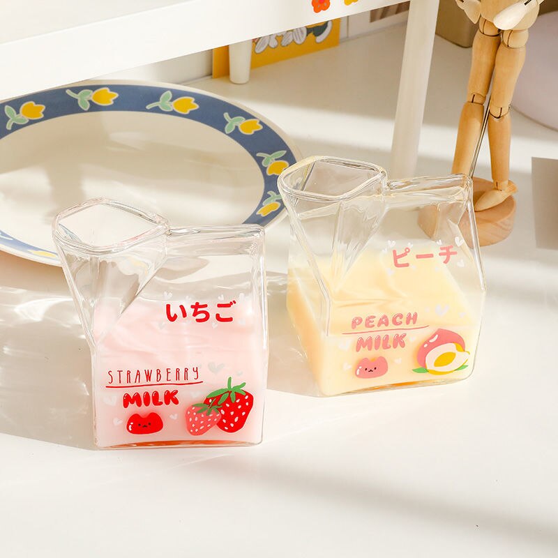 Kawaii Style Milk Carton Juice and Coffee Glass Cup