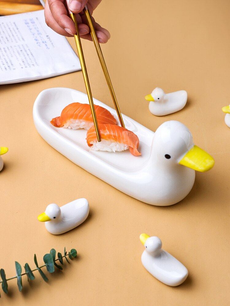 Cute Japanese Style Duck Family Ceramic Chopstick Pillow Decor Holder