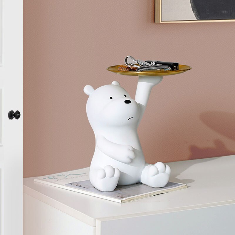 Cute Cartoon Bear Home Living Room Decor Figurine with Plate