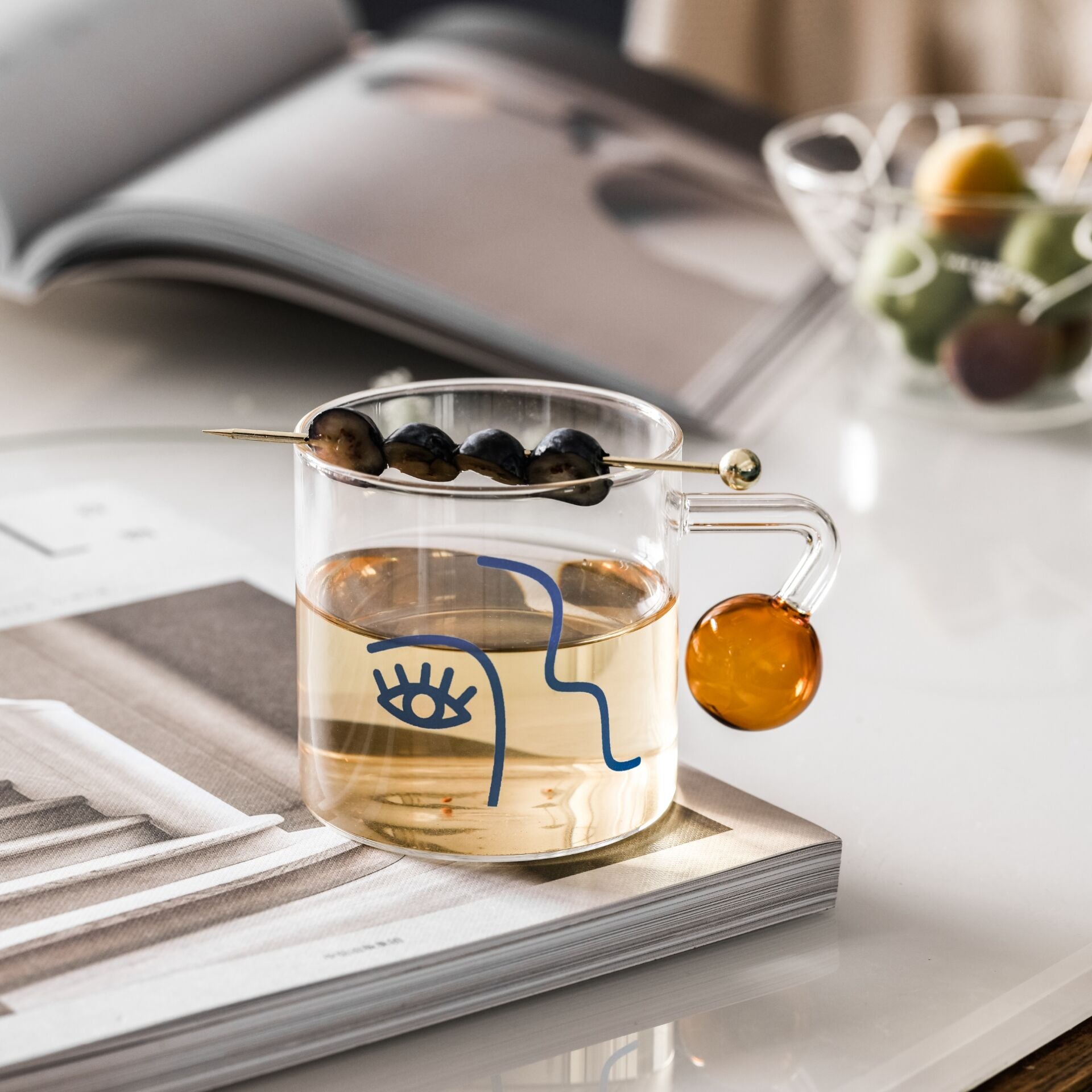 Cute Nordic Style Face Illustration Transparent Breakfast Glass