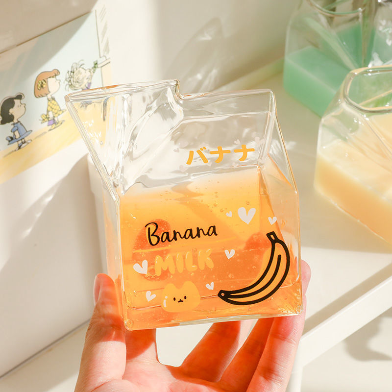 Kawaii Style Milk Carton Juice and Coffee Glass Cup