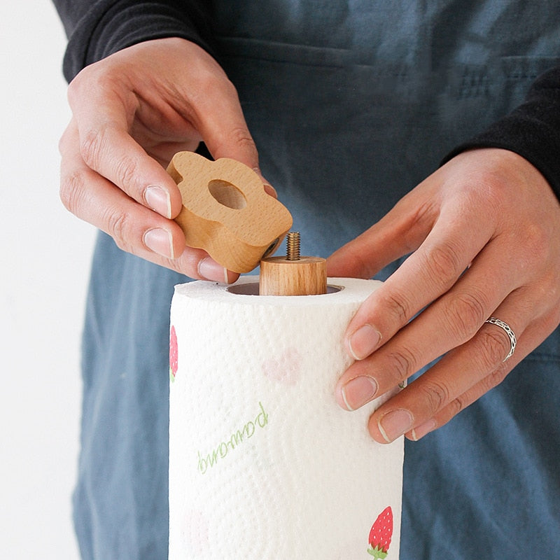 Japanese Style Flower Tip Paper Towel Wood Rack Holder