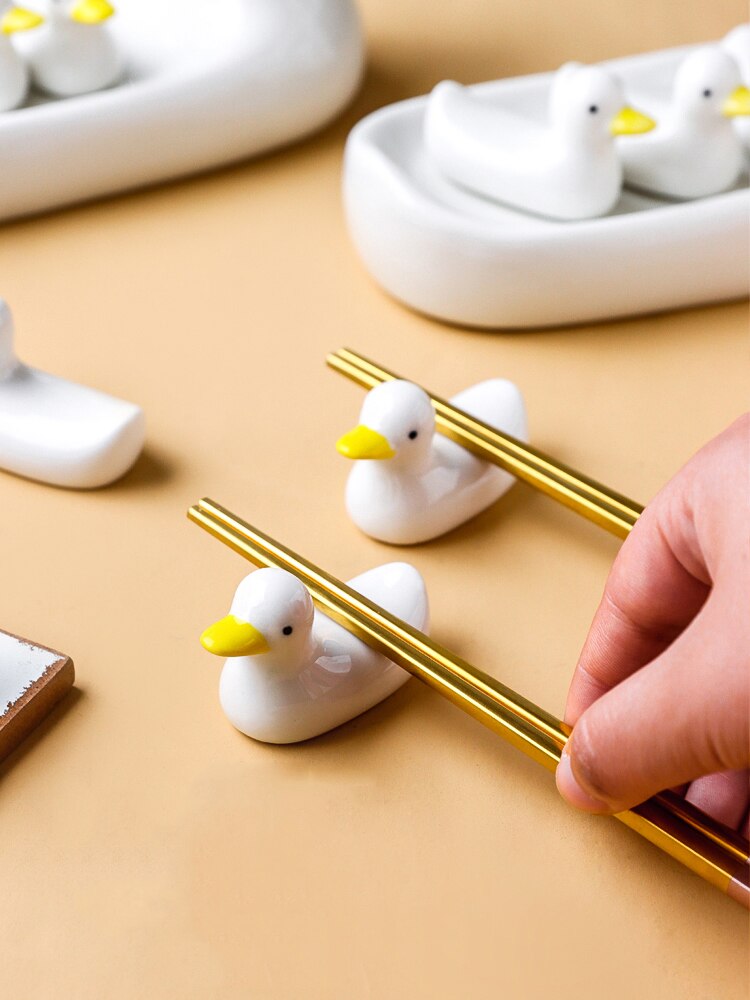 Cute Japanese Style Duck Family Ceramic Chopstick Pillow Decor Holder