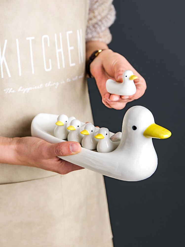 Cute Japanese Style Duck Family Ceramic Chopstick Pillow Decor Holder