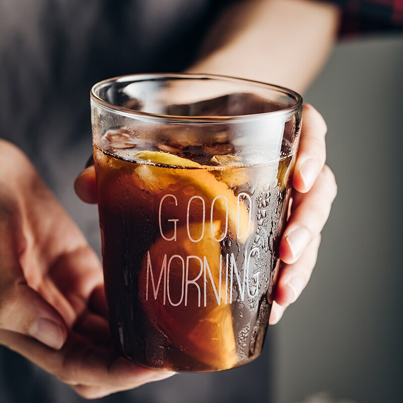 Cute Nordic Style Transparent Good Morning Glass Mug