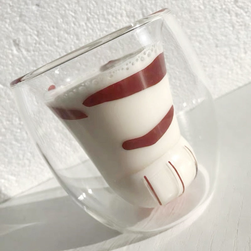 Cute Cat Paw Heat Resistant Double Layered Glass Cup