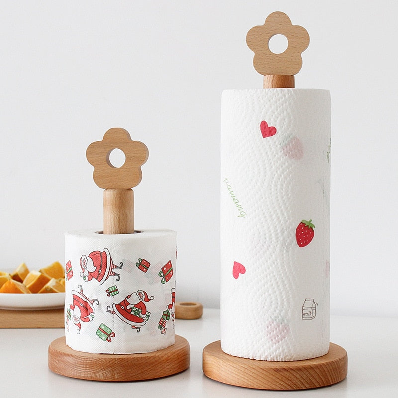 Japanese Style Flower Tip Paper Towel Wood Rack Holder