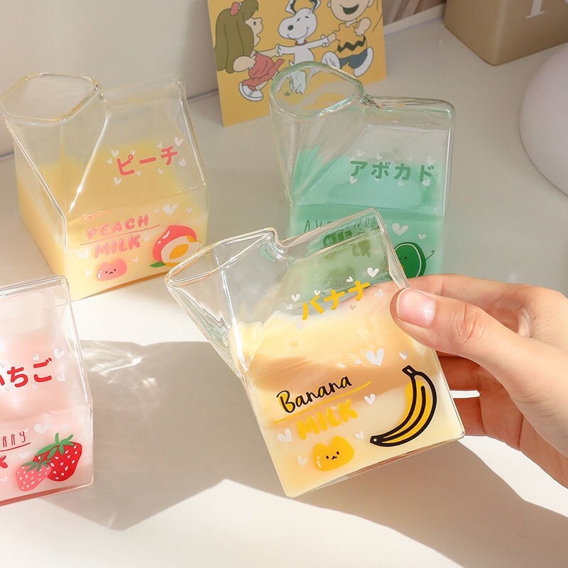 Kawaii Style Milk Carton Juice and Coffee Glass Cup