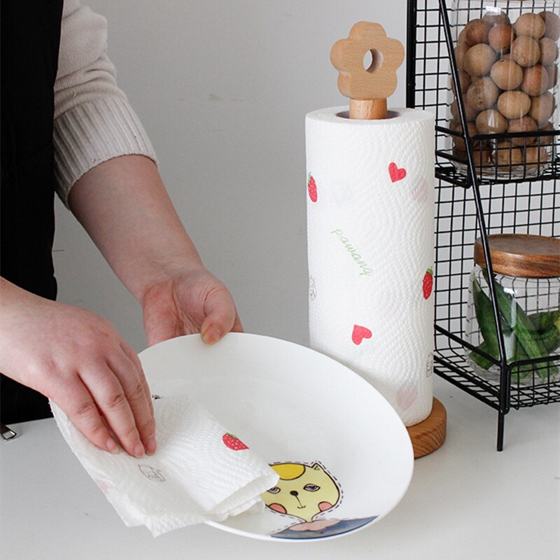Japanese Style Flower Tip Paper Towel Wood Rack Holder