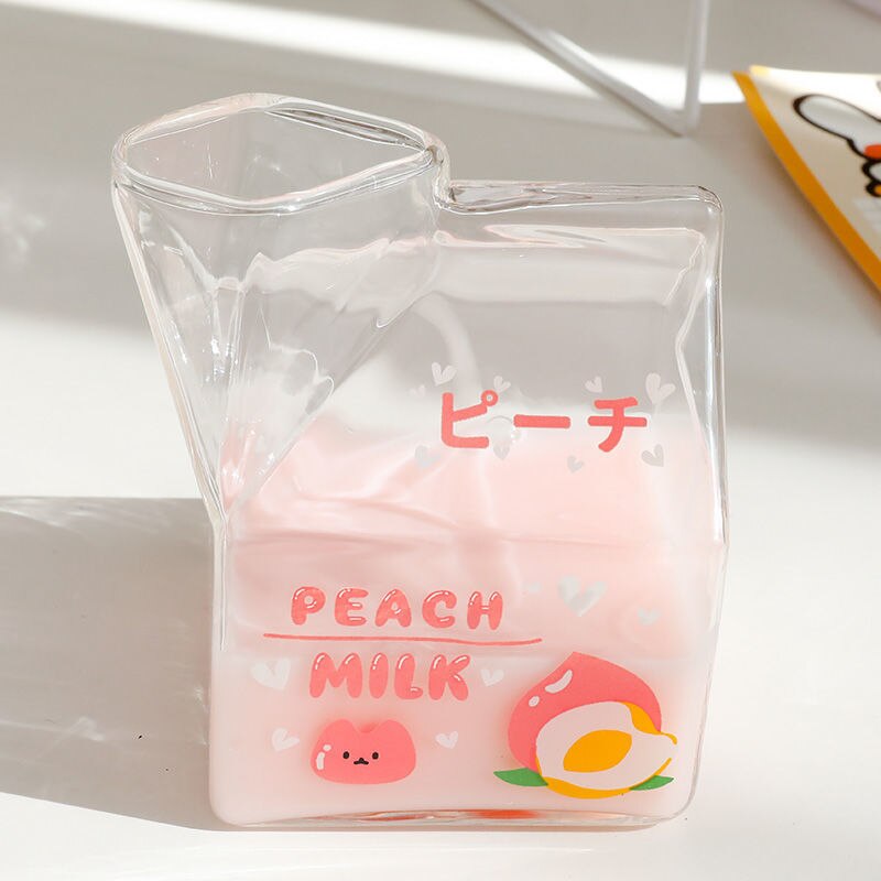 Kawaii Style Milk Carton Juice and Coffee Glass Cup