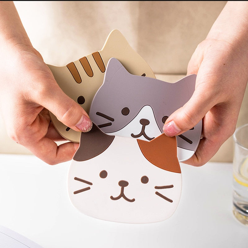 Cute Cat Shape Waterproof Anti-Slip Cup Coaster