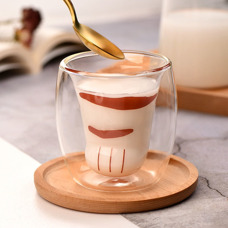 Cute Cat Paw Heat Resistant Double Layered Glass Cup