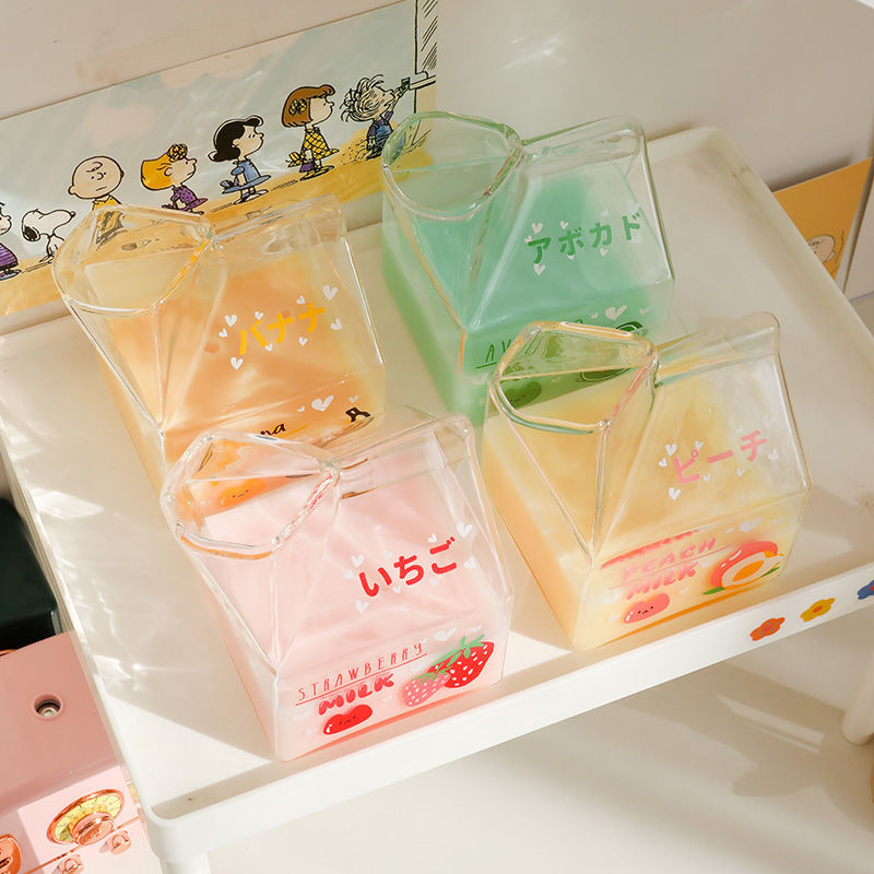 Kawaii Style Milk Carton Juice and Coffee Glass Cup