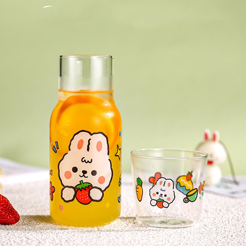 Kawaii Bear and Bunny Transparent Jug with Glass Cup