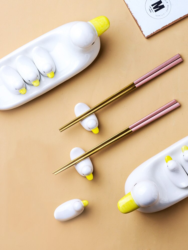 Cute Japanese Style Duck Family Ceramic Chopstick Pillow Decor Holder