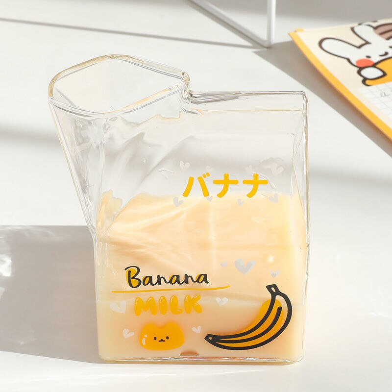 Kawaii Style Milk Carton Juice and Coffee Glass Cup