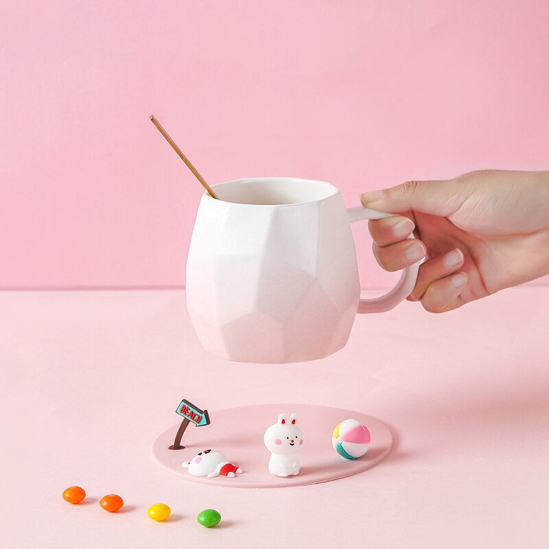 Cute Mini Animals Pastel Gradient Ceramic Office Mug with Lid