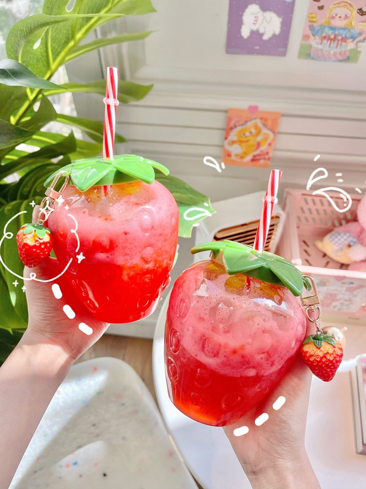 Cute Lovely Summer Strawberry Water Bottle Cup with Straw