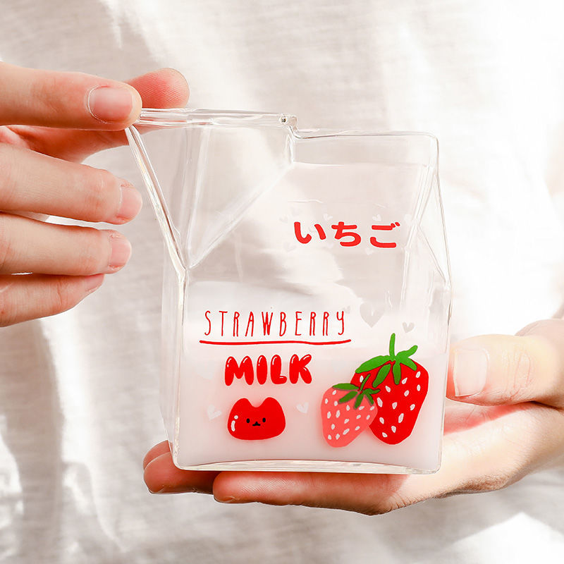 Kawaii Style Milk Carton Juice and Coffee Glass Cup