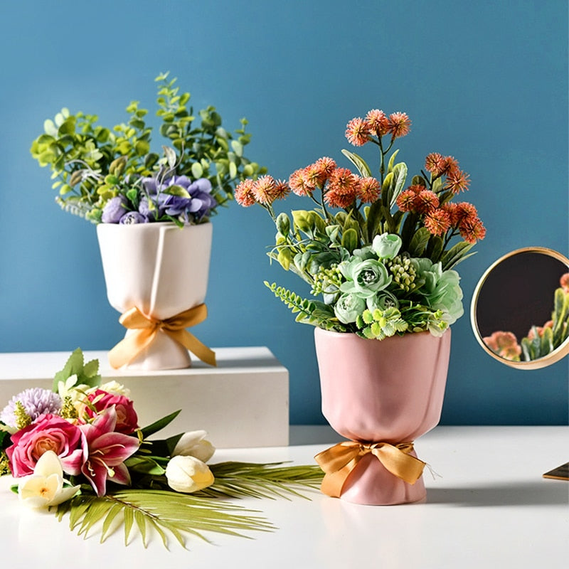 Cute Bouquet Shape Flower Ceramic Home Decor Vase