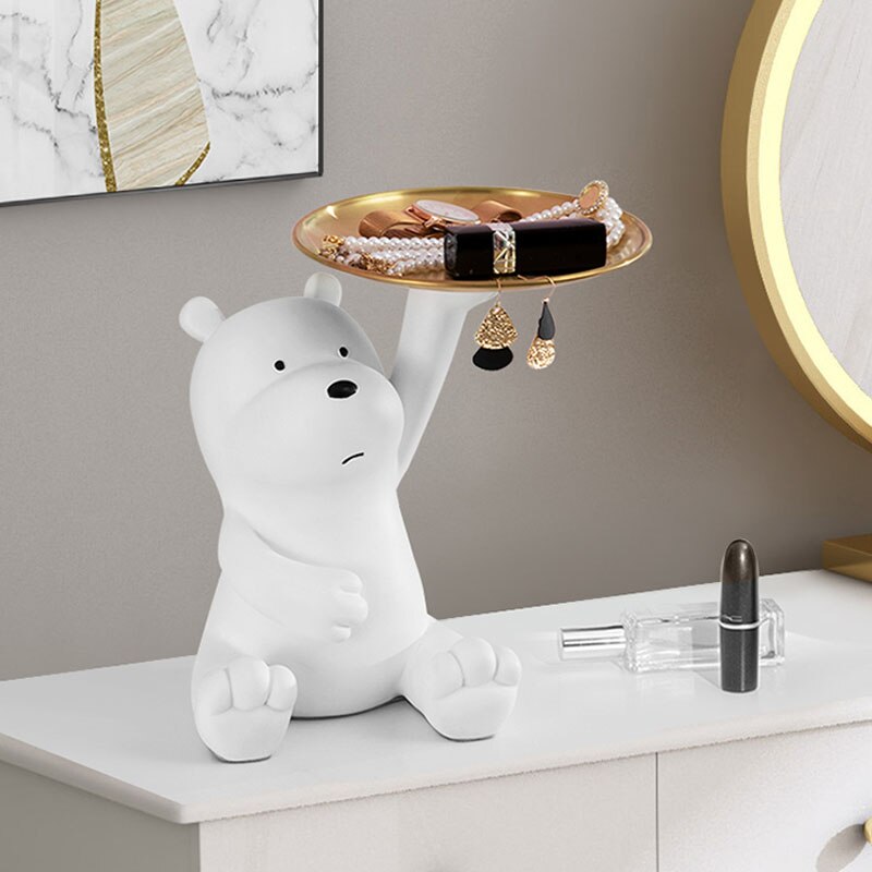 Cute Cartoon Bear Home Living Room Decor Figurine with Plate