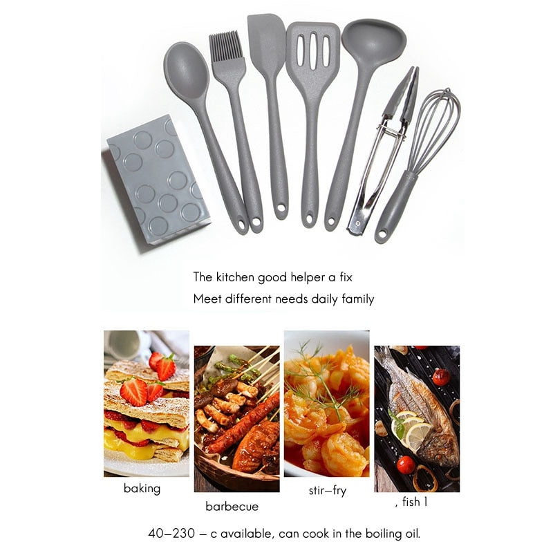 Cute Pastel Colour 8 Piece Set Kitchenware Cooking Utensils