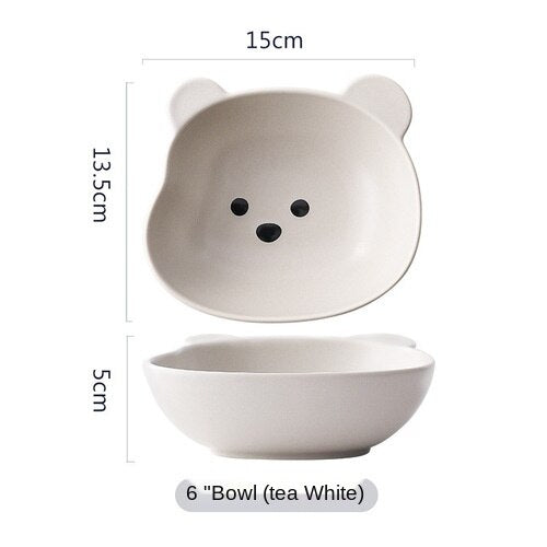 Cute Korean Style Bear Shape Breakfast Plates and Bowls