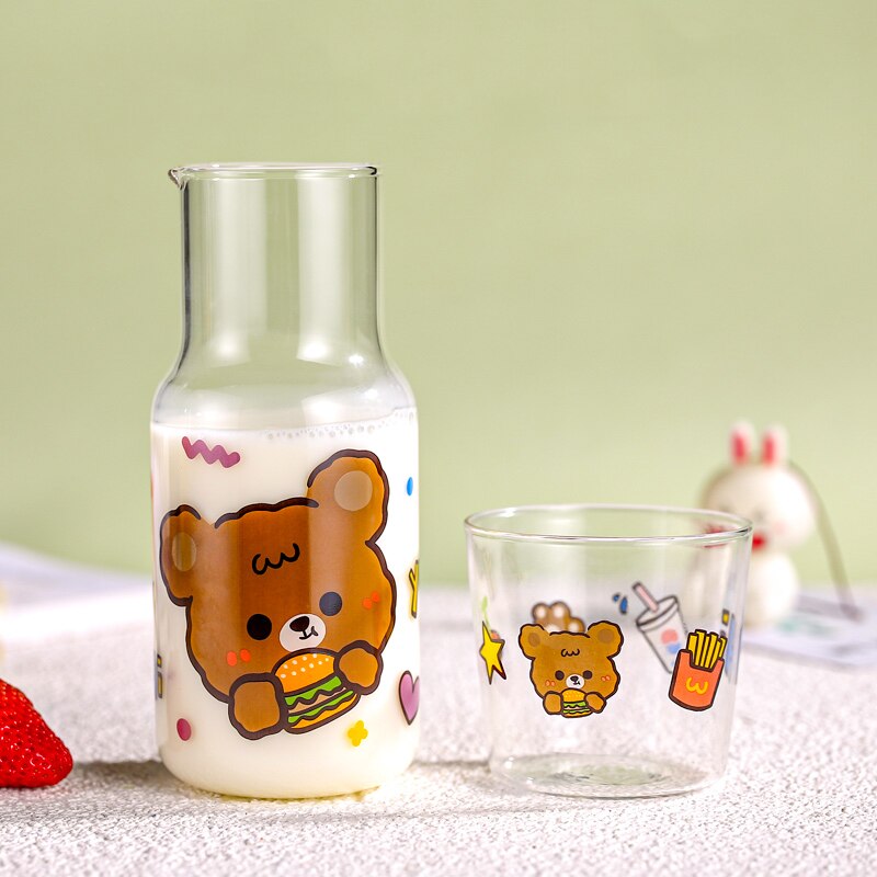 Kawaii Bear and Bunny Transparent Jug with Glass Cup