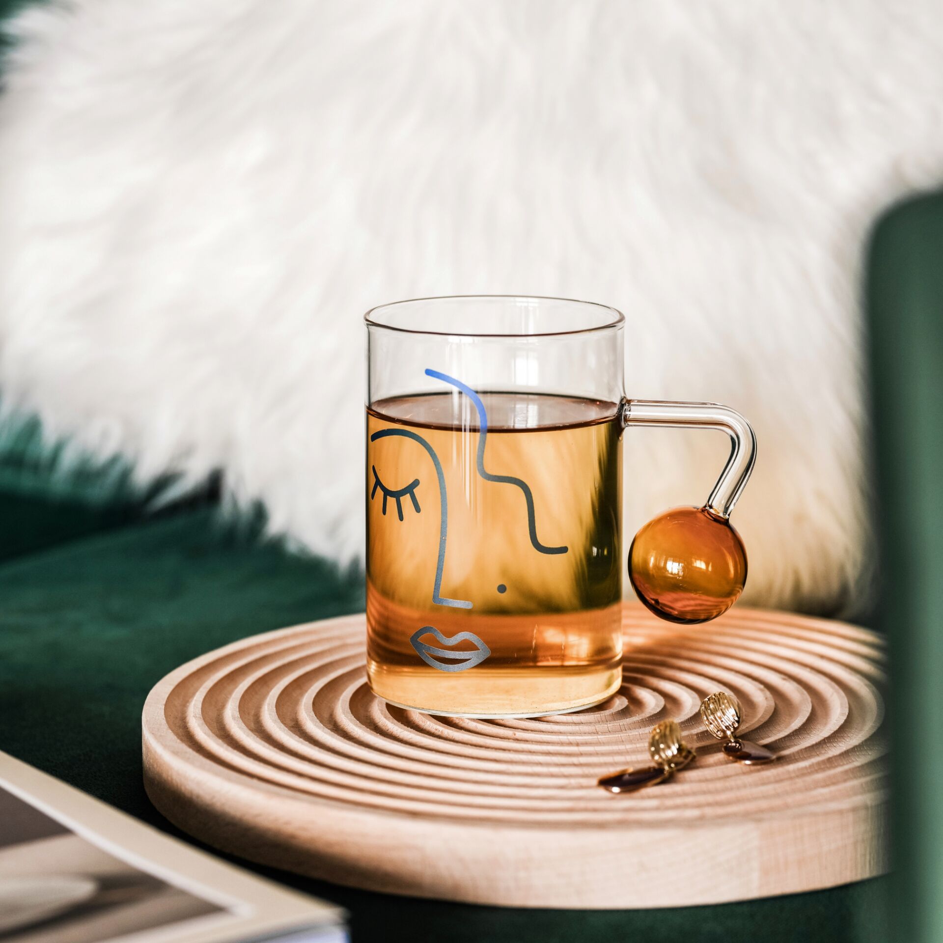 Cute Nordic Style Face Illustration Transparent Breakfast Glass