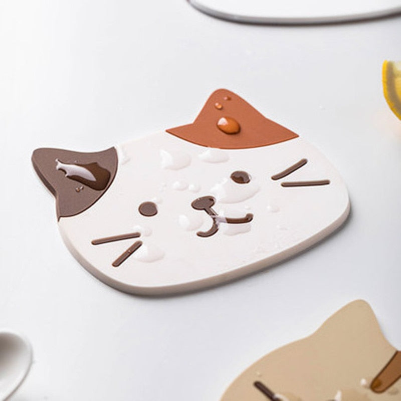 Cute Cat Shape Waterproof Anti-Slip Cup Coaster