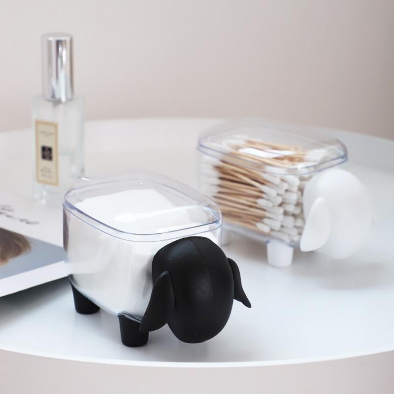 2 Piece Set Cute Sheep Shape Plastic Cotton Swab Toothpick Storage Box