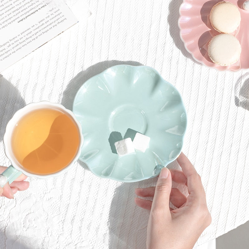 Cute Mermaid Style Pearl Shell Ceramic Tea Cup with Plate