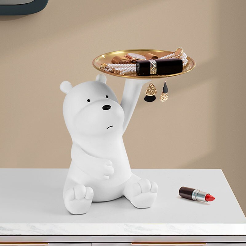 Cute Cartoon Bear Home Living Room Decor Figurine with Plate