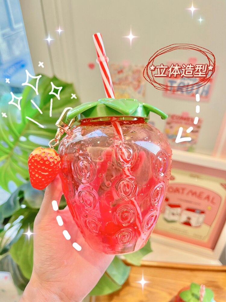 Cute Lovely Summer Strawberry Water Bottle Cup with Straw