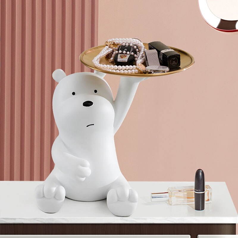 Cute Cartoon Bear Home Living Room Decor Figurine with Plate