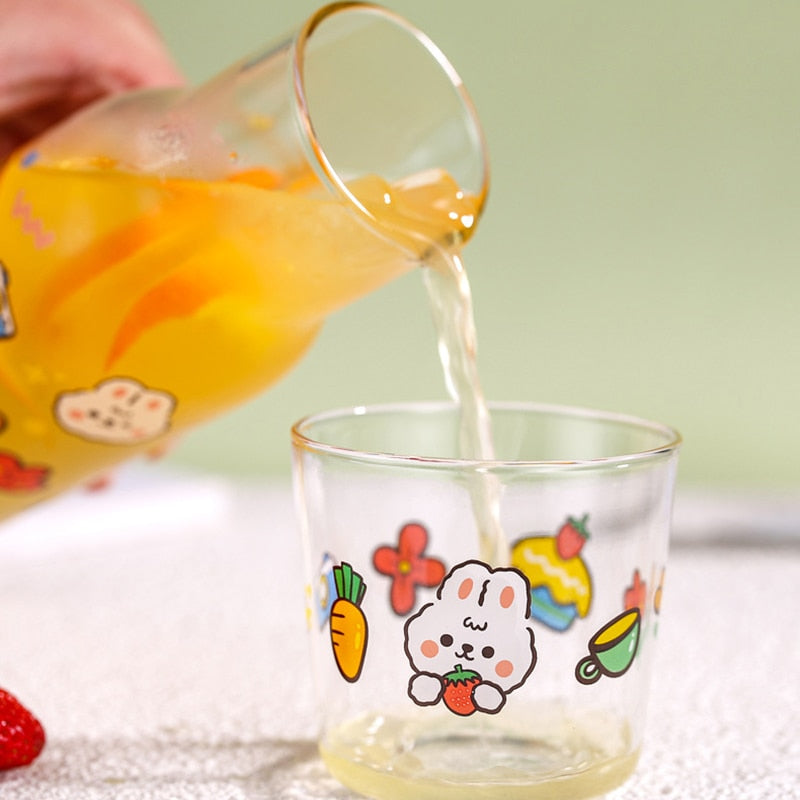 Kawaii Bear and Bunny Transparent Jug with Glass Cup
