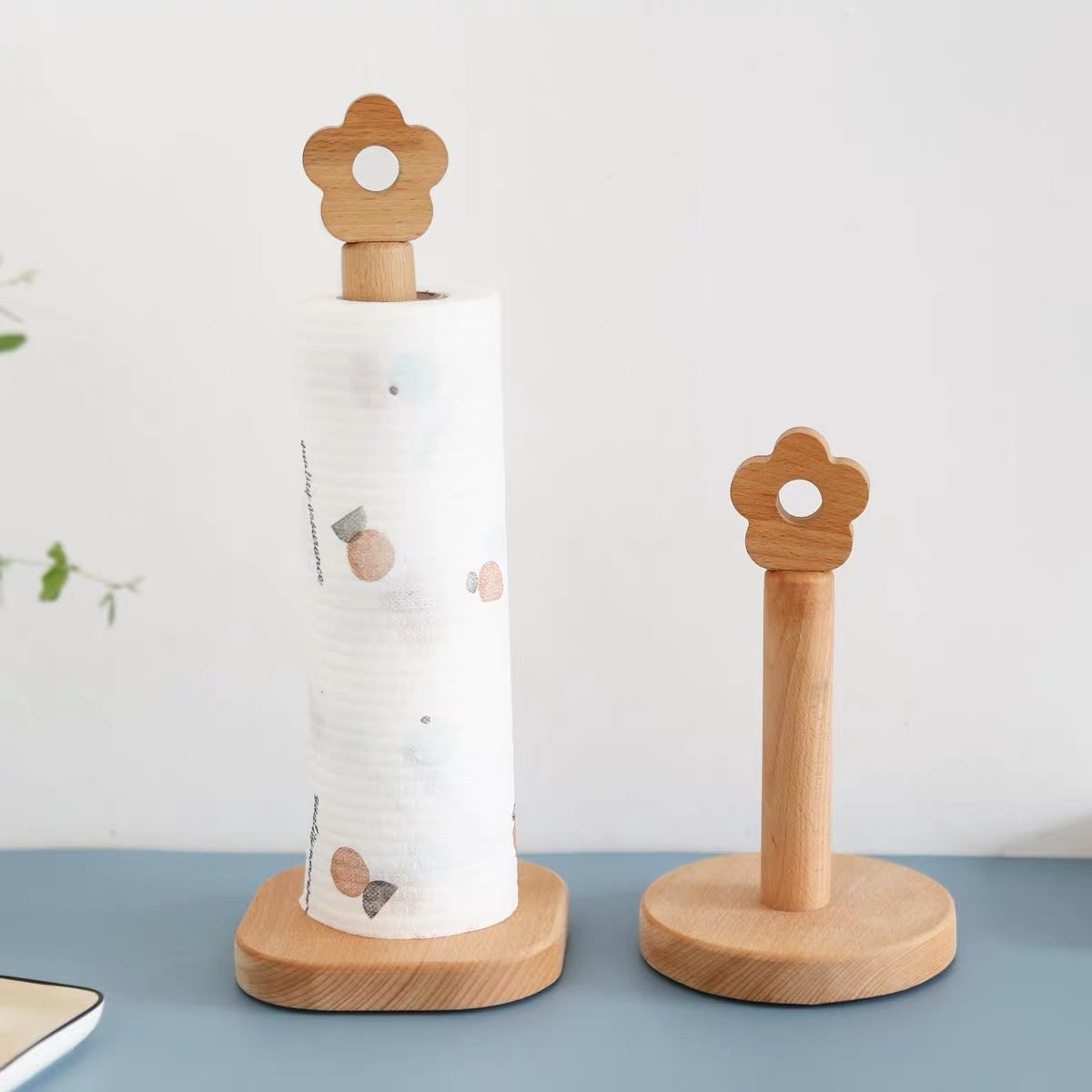 Japanese Style Flower Tip Paper Towel Wood Rack Holder