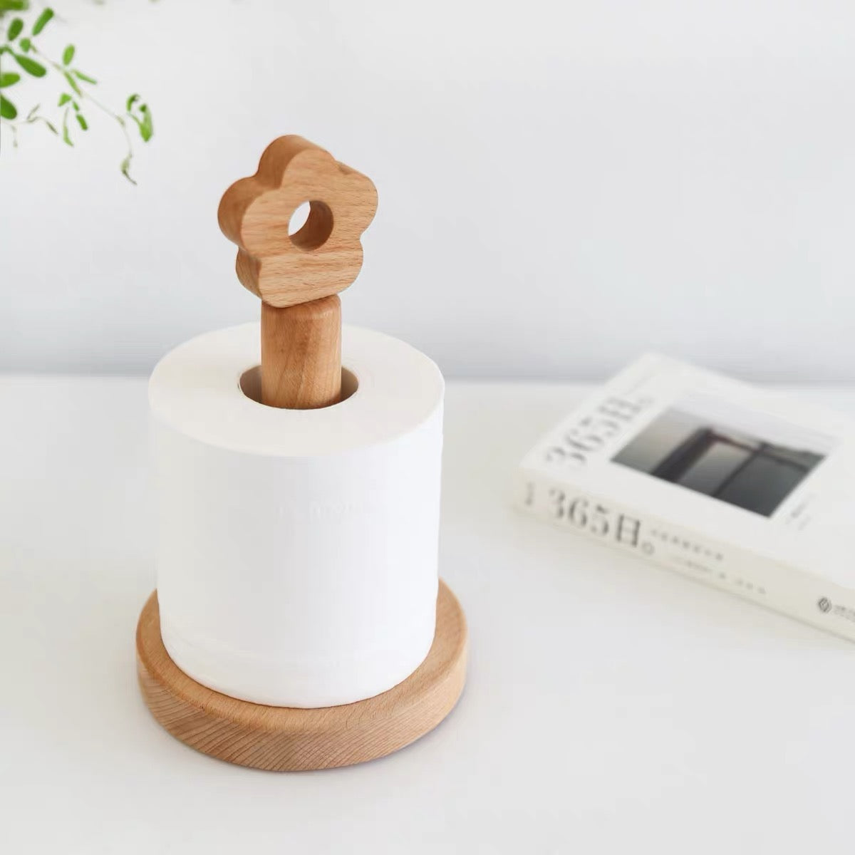 Japanese Style Flower Tip Paper Towel Wood Rack Holder