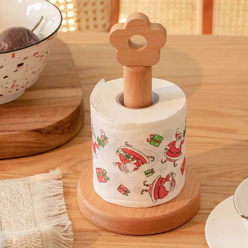 Japanese Style Flower Tip Paper Towel Wood Rack Holder