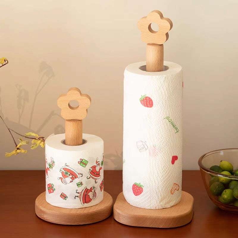 Japanese Style Flower Tip Paper Towel Wood Rack Holder