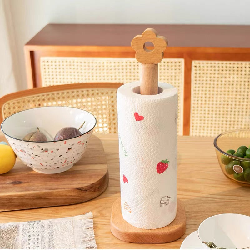 Japanese Style Flower Tip Paper Towel Wood Rack Holder