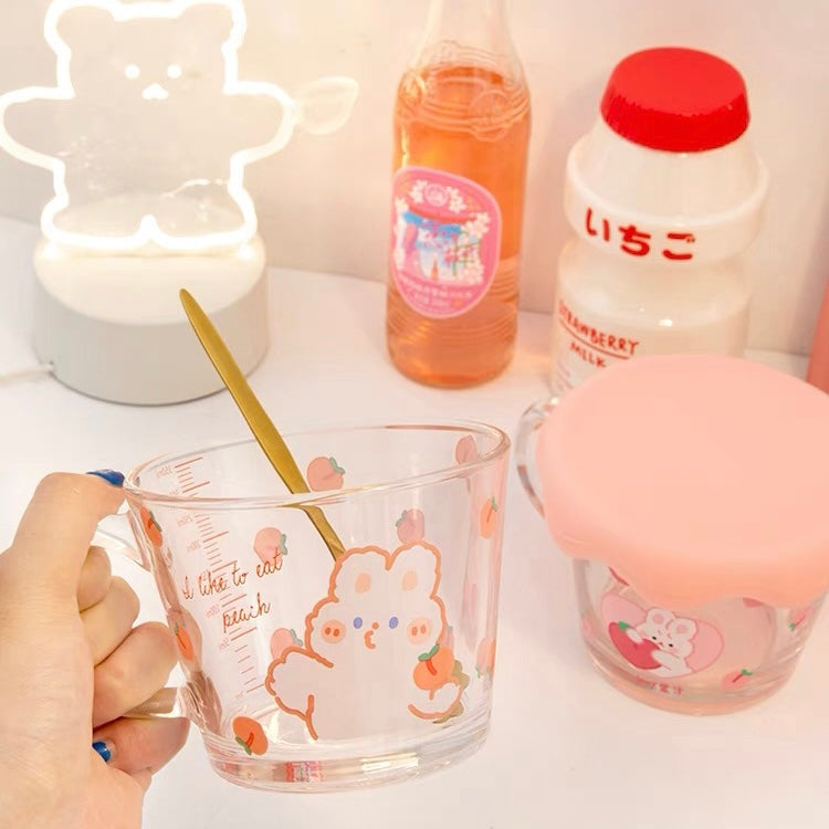 Cute Strawberry and Bunny Transparent Breakfast Cereal Glass Cup