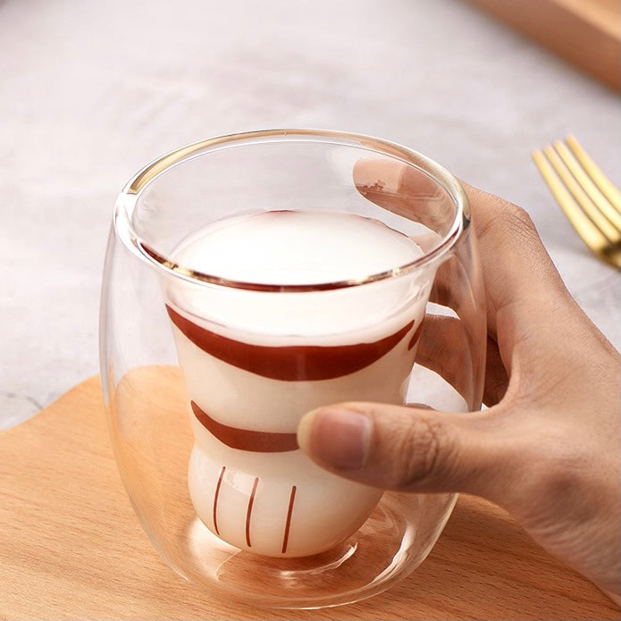Cute Cat Paw Heat Resistant Double Layered Glass Cup