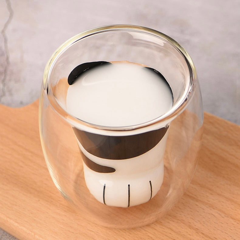 Cute Cat Paw Heat Resistant Double Layered Glass Cup