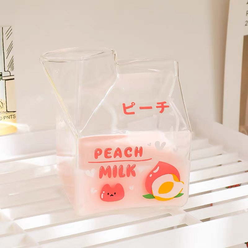 Kawaii Style Milk Carton Juice and Coffee Glass Cup