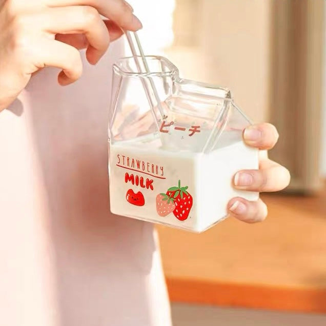 Kawaii Style Milk Carton Juice and Coffee Glass Cup