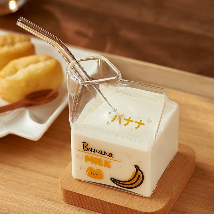 Kawaii Style Milk Carton Juice and Coffee Glass Cup